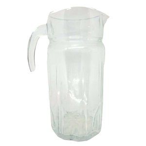 Vintage Ribbed Pitcher Tall Clear Glass Drink Pour